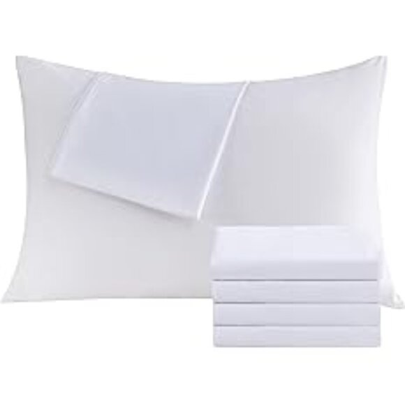 NEW! White Pillowcases Standard 4 Pack, 20x26 Pillow Cases with Envelope Closure - Picture 1 of 7